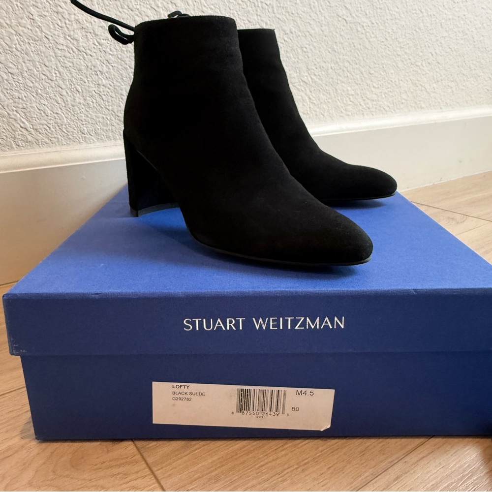 Stuart Weitzman Black Suede Pointed Toe Ankle Boots